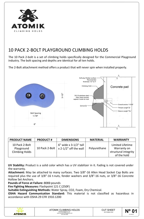 Picture of DEAL OF THE DAY 10 Pack 2-Bolt Playground Climbing Holds Contractor Grade BRIGHT TONES #1